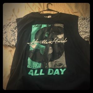 Black “hustle hard” shirt